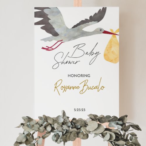 Yellow Stork Baby Shower Welcome Sign