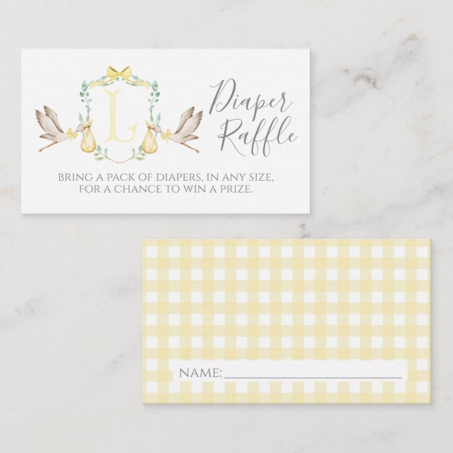 Yellow Stork Diaper Raffle Card (Front/Back)