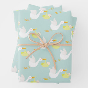 Yellow Stork Unisex Baby Shower Wrapping Paper Sheets