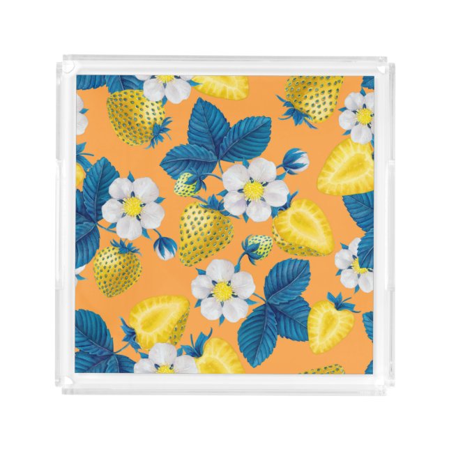 Yellow strawberries on orange acrylic tray (Front)