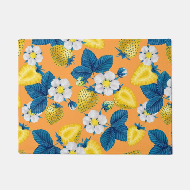 Yellow strawberries on orange doormat (Front)