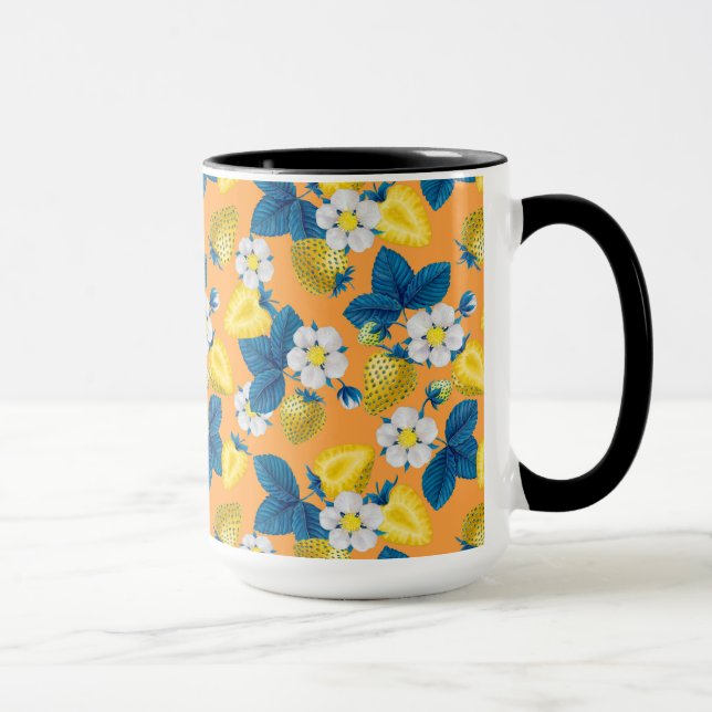 Yellow strawberries on orange mug (Right)
