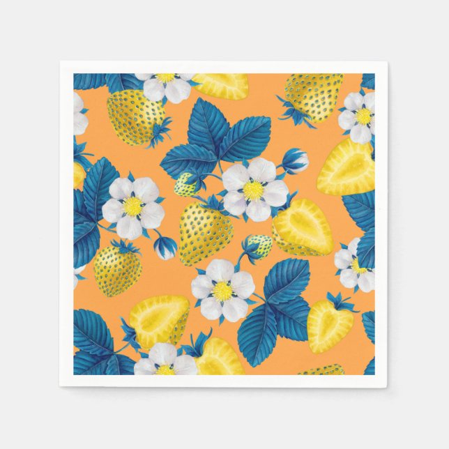 Yellow strawberries on orange napkins (Front)