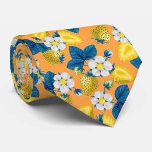 Yellow strawberries on orange neck tie