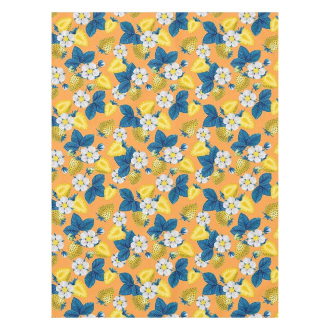Yellow strawberries on orange tablecloth (Front)