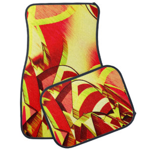Yellow streaks on red, drizzled image car floor ma mat