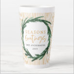 Yellow stripe and watercolour wreath Christmas Latte Mug<br><div class="desc">Yellow stripe and watercolour wreath Christmas favor gift cups. Beautiful,  festive watercolor illustrations and script text design. Part of a collection</div>