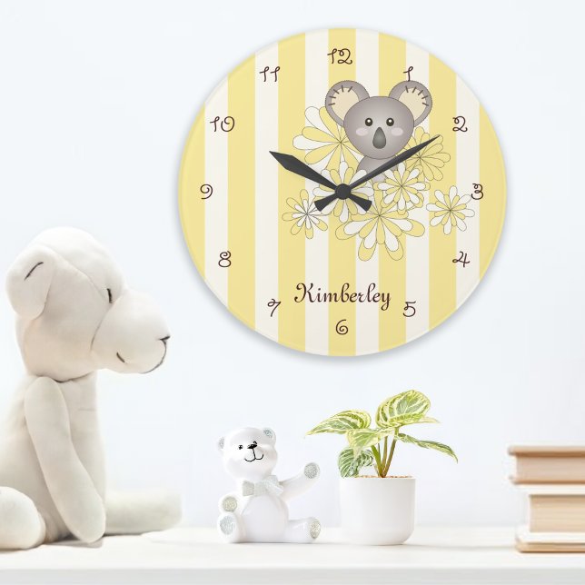 Yellow Stripe Baby Koala Bear Nursery / Kids Room Large Clock (Creator Uploaded)