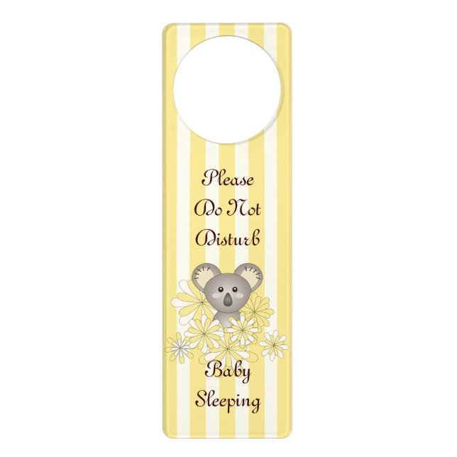 Yellow Stripe Baby Koala Nursery Do Not Disturb Door Hanger (Front)