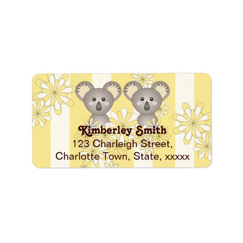 Yellow Stripe Baby Koala Twin Kids Return Address Label