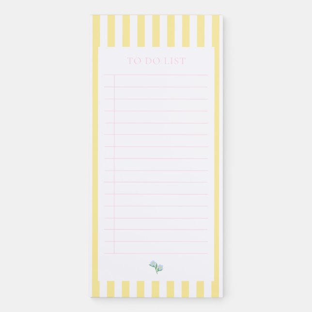 Yellow Stripe Blue Flower Notes Magnetic Notepad (Front)