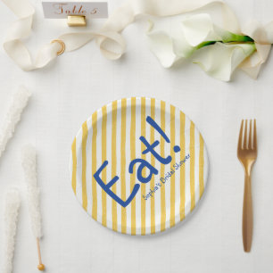 Yellow Stripe Bold Blue Cheers Bridal Shower Paper Plates