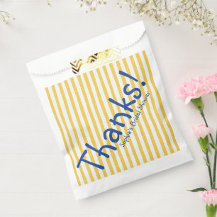 Yellow Stripe Bold Blue Thanks Bridal Shower Favor Bag