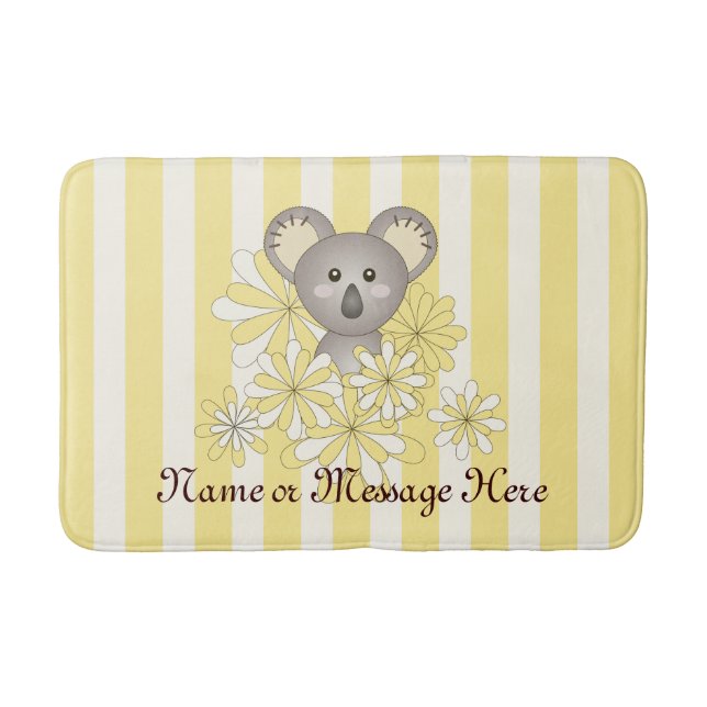 Yellow Stripe Cute Baby Koala Bear Kids Bathroom Mat (Front)