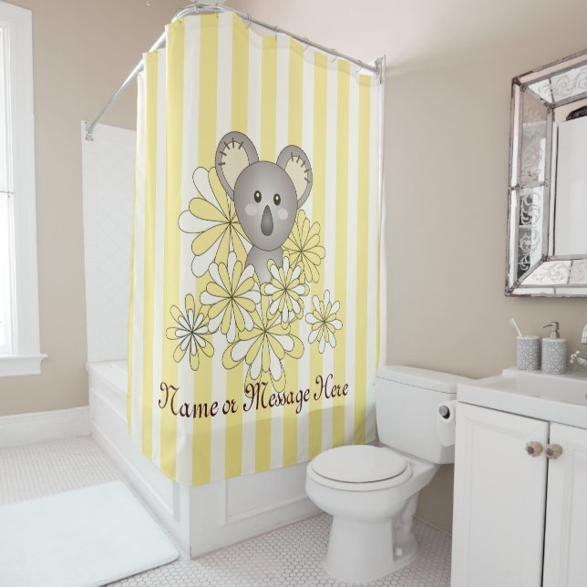 Yellow Stripe Cute Baby Koala Bear Kids Shower Curtain (In Situ)
