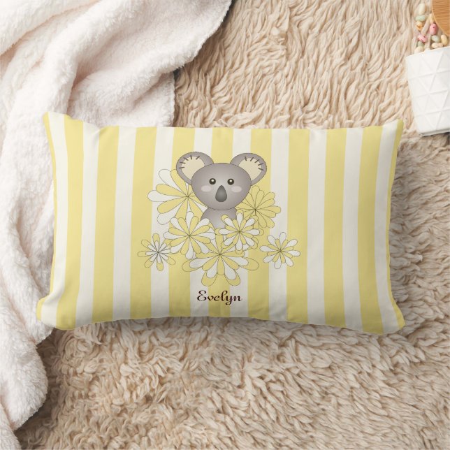 Yellow Stripe Cute Baby Koala Children's Room Lumbar Pillow (Blanket)