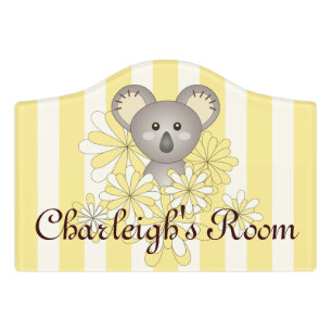 Yellow Stripe Cute Baby Koala Nursery Kids Room Door Sign