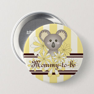 Yellow Stripe Cute Koala Baby Shower Mommy-to-be Button