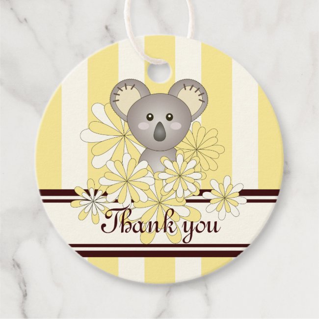 Yellow Stripe Cute Koala Baby Shower Thank You