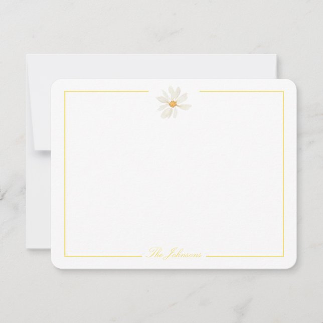 Yellow Stripe Daisy Personalized Stationery Note Card (Front)