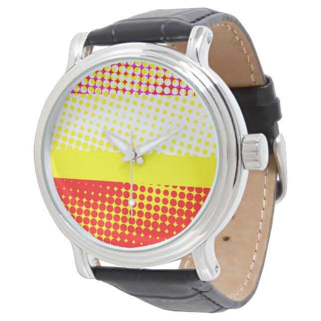 Yellow Stripe Dot Pattern Design Watch (Angled)