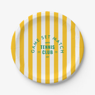 Yellow Stripe Game Set Match Après Tennis Club Paper Plates