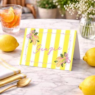 Yellow Stripe Grazie Lemon Baby Shower Letterpress Thank You Card