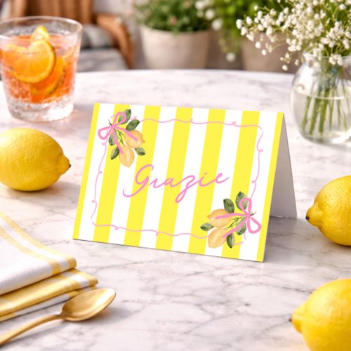 Yellow Stripe Grazie Lemon Baby Shower Thank You Card