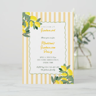 Yellow Stripe Lemon Graduation Party Invitation