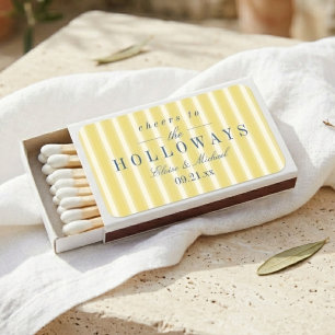 Yellow Stripe Modern Typography Wedding Favor Matchboxes
