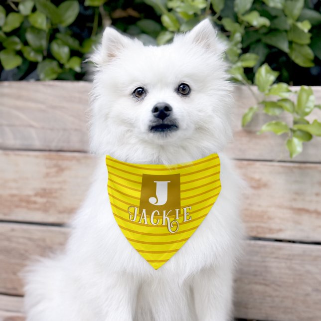 Yellow Stripe Monogram  Pet Bandana Collar (Dog)