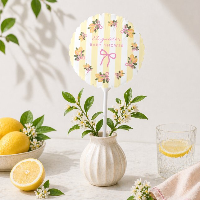 Yellow Stripe Pink Bow Lemon Baby Shower Balloon (Yellow Stripe Pink Bow Lemon Baby Shower Balloon)