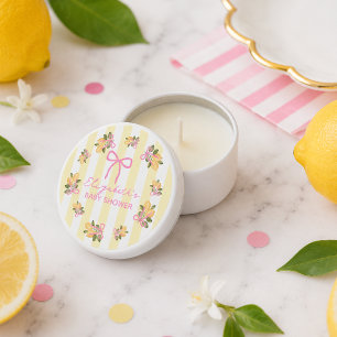 Yellow Stripe Pink Bow Lemon Baby Shower Mini Candle Favors