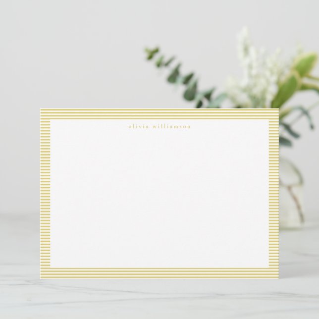 Yellow Stripe Preppy Classic Personalized Name Note Card (Standing Front)