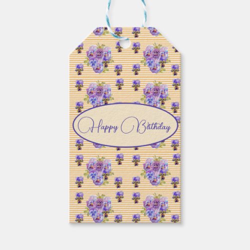 Yellow Stripe Shabby Chic floral Gift Tags