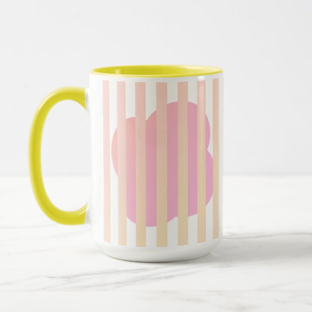 Yellow Stripe Simple Two-Tone Mug with Pink Floral (Left)