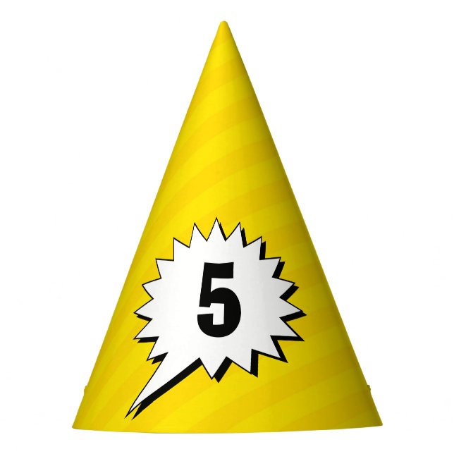  Yellow Stripe Speech Bubble Superhero Themed Party Hat (Front)