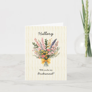 Yellow Stripe + Wedding Bouquet Bridesmaid Card