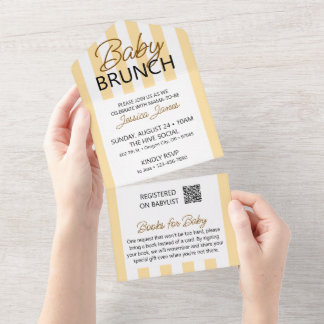 Yellow Striped Baby Brunch Invite with Book Card
