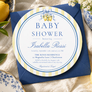 Yellow Striped Chic Lemon Amalfi Coast Baby Shower Announcement