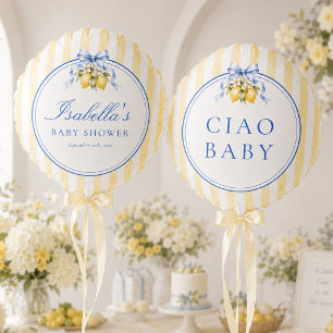 Yellow Striped Ciao Baby Lemon and Bow Baby Shower Balloon