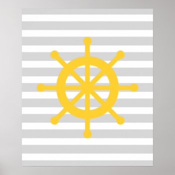 Yellow Striped Nautical Ship Wheel Poster by cranberrydesign at Zazzle