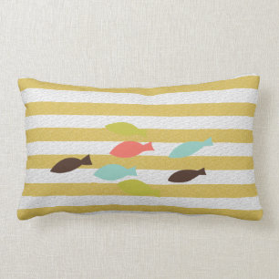 Yellow Striped Nautical Throw Pillow with Tropical