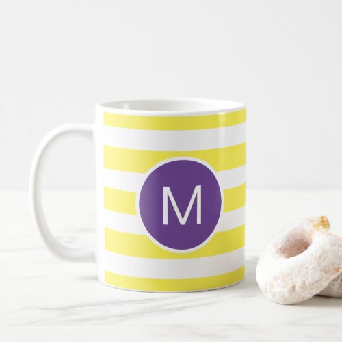 Yellow Striped Purple Monogram Custom Colors Coffee Mug