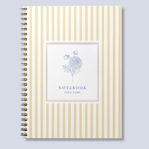 Yellow striped Spiral Notebook with flower