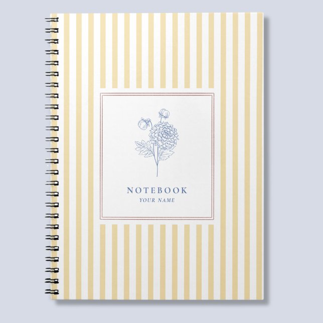Yellow striped Spiral Notebook with flower (Creator Uploaded)