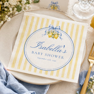 Yellow Striped Summer Luxury Citrus Baby Shower Napkins