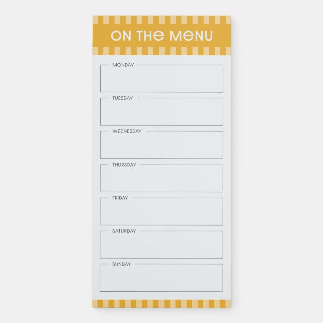 Yellow Striped Weekly Menu Meal Planning Notepad (Front)