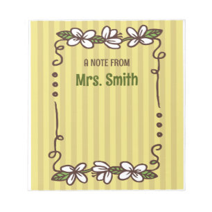 Yellow Striped White Floral Border Notepad