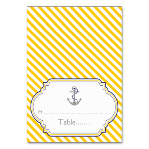 Yellow stripes anchor nautical wedding escort card